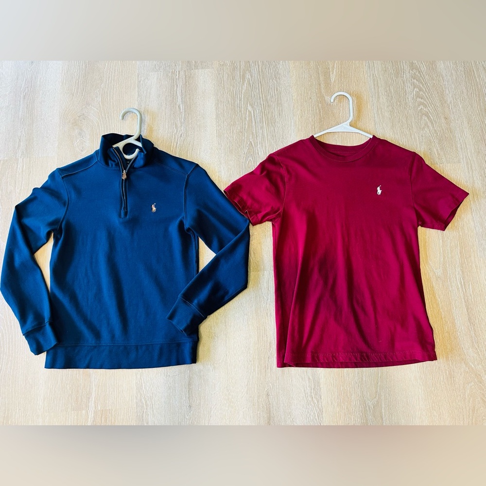 Polo by Ralph Lauren Navy Half-Zip Pullover and short sleeve shirt boys Medium